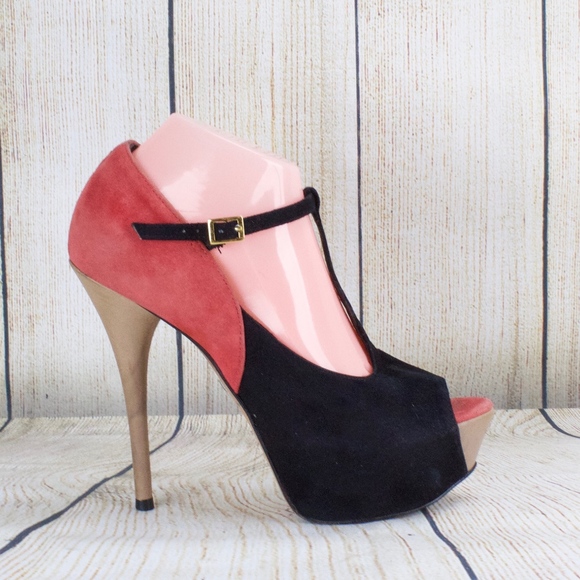 Buffalo London Shoes - Buffalo London Platform Heels Pink Black Suede 9